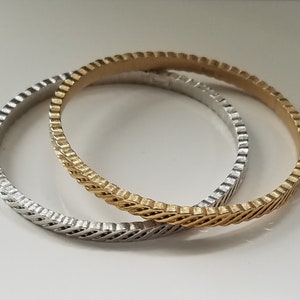 Two Crown Trifari Vintage Bagel Bracelets, Silver Tone and Gold Tone, Thin, Woven Design, EUC