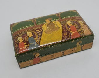 Vintage Judeo Persian Ardashirnama Paper Mache Hand Painted Box, Rectangular