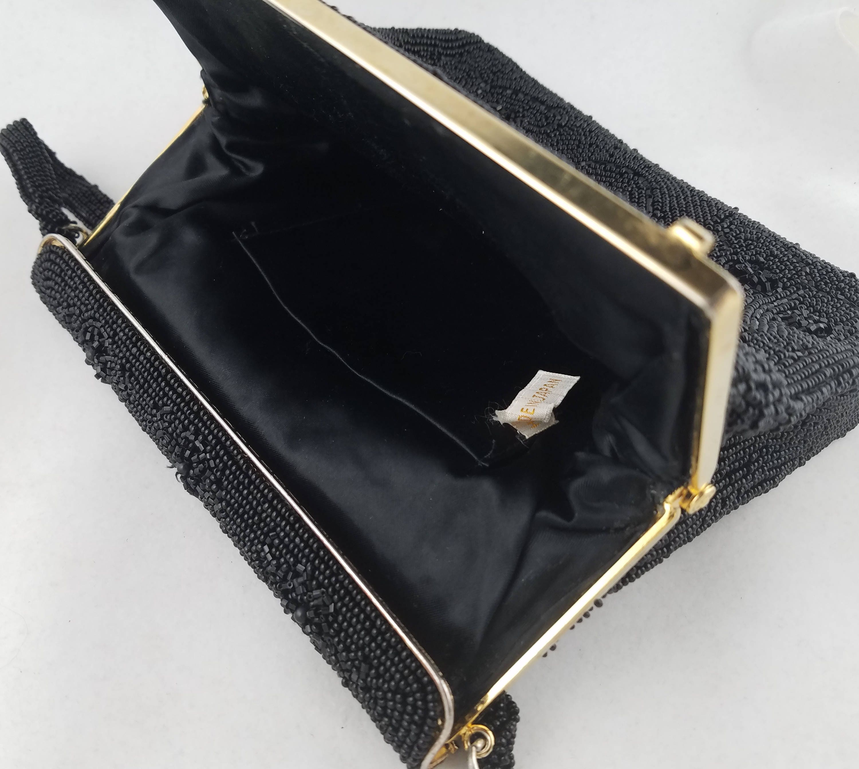 Black Beaded Evening Handbag Hinged Flap Closure Vintage - Etsy