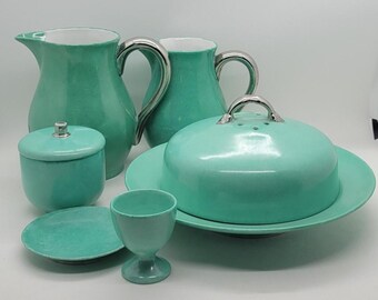Delvaux Porcelain Mid Century Pastel Green 8 Piece Serving Set, France