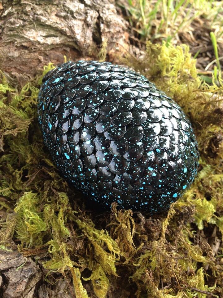 Black dragon egg with blue speckles fantasy egg cosplay Etsy