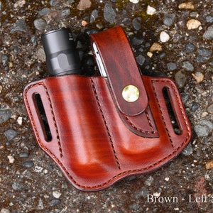 Leatherman Free P4 Multitool + 1" body diameter Flashlight sheath Leatherman case L James Thieman Leathercraft Heirloom Quality Leathergoods
