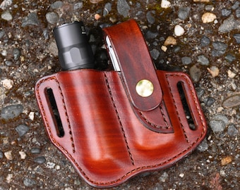 Leatherman Arc Multitool + 1" body diameter Flashlight sheath Leatherman case L James Thieman Leathercraft Heirloom Quality Leathergoods