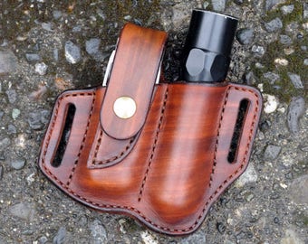 Funda Leatherman para multiherramienta Wave o Charge y linterna de 1" de diámetro L James Thieman Leathercraft Artículos de cuero de calidad de reliquia