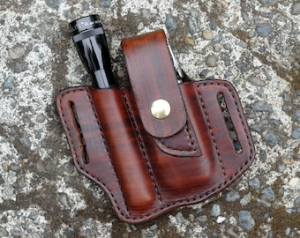 Leatherman Sheath for Surge/Supertool300 Multitool + AA Mini Maglite L James Thieman Leathercraft Handmade Heirloom Quality Leathergoods