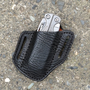 Leatherman Wave/Charge Multitool Sheath Sharkskin Open Top L James Thieman Leathercraft Handmade Heirloom Quality Leathergoods