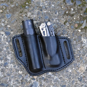 Leatherman Skeletool Multitool + Flashlight sheath holster L James Thieman Leathercraft Handmade Heirloom Quality Leathergoods