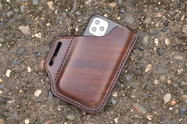 iPhone 12 Pro leather iPhone holster Fits iPhone 12 6.1 screen in Otterbox Symmetry iPhone case
