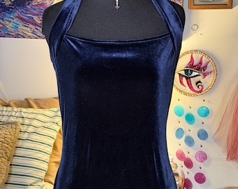 Vintage 90s California Concepts Navy Velvet Halter Maxi Dress M