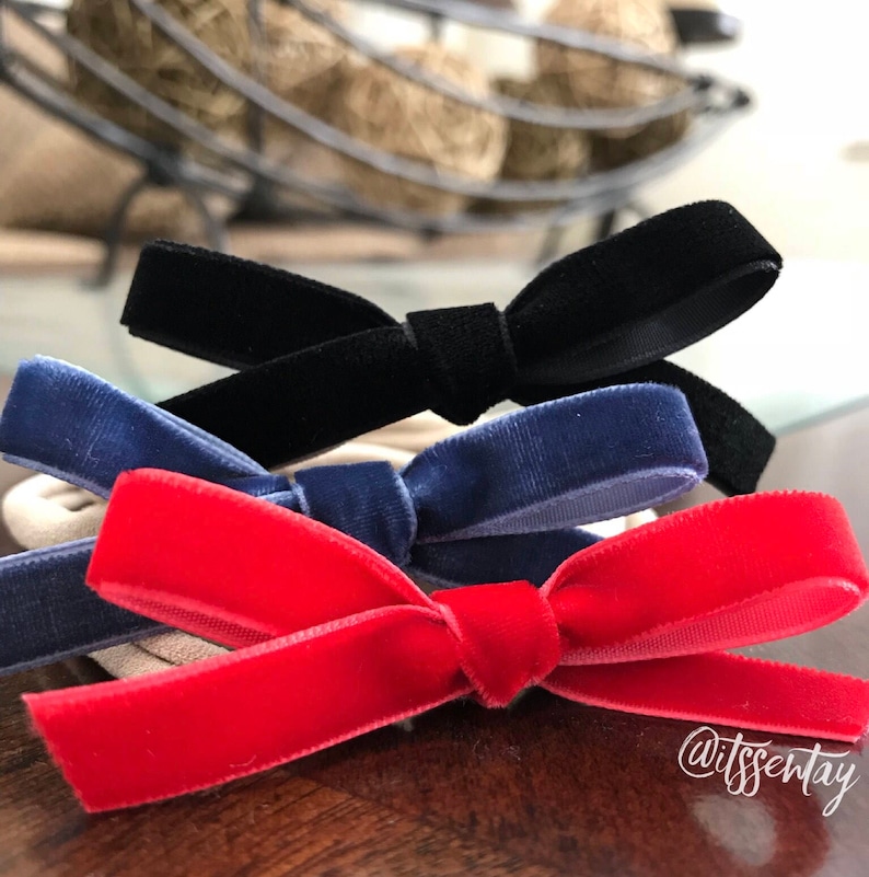 Set of 3 petite velvet bow ribbon headbands
