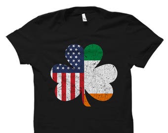 アイルランドのアメリカ国旗シャツ。聖パトリックデーのTシャツ。アイルランドの衣類。アイルランドのクローバーシャツ。アイルランドのシャムロック。アイルランドのギフト。米国アイルランド国旗 #OS1760