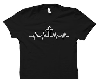 Cross Heartbeat Shirt. Cross T-Shirt. Religious Shirt. Religious Gift. Christian Shirt. Christian Gift. Cool Christian Shirt. Jesus #OS3583