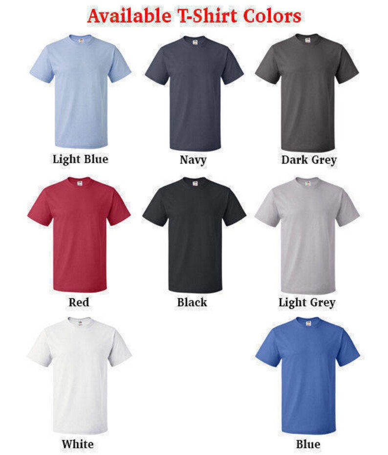 K&ouml;nnte beinhalten: Eine Auswahl an T-Shirt-Farben, darunter hellblau, marineblau, dunkelgrau, rot, schwarz, hellgrau, wei&szlig; und blau.