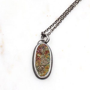 Sterling Silver Necklace, Rainbow Pyrite Necklace, Pyrite Druzy Necklace, Oxidized Silver Necklace, Minimalist Necklace, Rustic Necklace