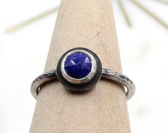 Sterling Silver Lapis Lazuli Ring, Sterling Silver Ring, Statement Ring, Minimalist Ring, Rustic Ring, Oxidized Silver Ring, Size 7.5 Ring