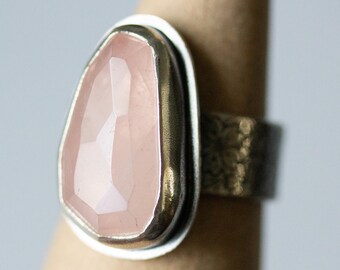 Sterling Silver Rose Cut Rose Quartz Ring, Cherry Blossom Ring, Stamped Ring, Gift for Her, Size 9 Ring