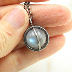 Sterling Silver Labradorite Necklace, Anxiety Jewelry, Sphere Pendant, Fidget Jewelry, Oxidized Sterling Silver, ADHD Necklace