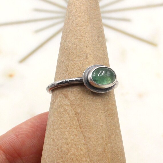 Sterling Silver Emerald Ring, May Birthstone, Minimalist Ring, Emerald Stacking Ring, Oxidized Silver Hammered Ring, Size 8 Ring
