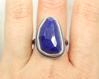 Sterling Silver Lapis Lazuli Ring, Sterling Silver Ring, Statement Ring, Cocktail Ring, Rustic Ring, Oxidized Silver Ring, Size 9 Ring