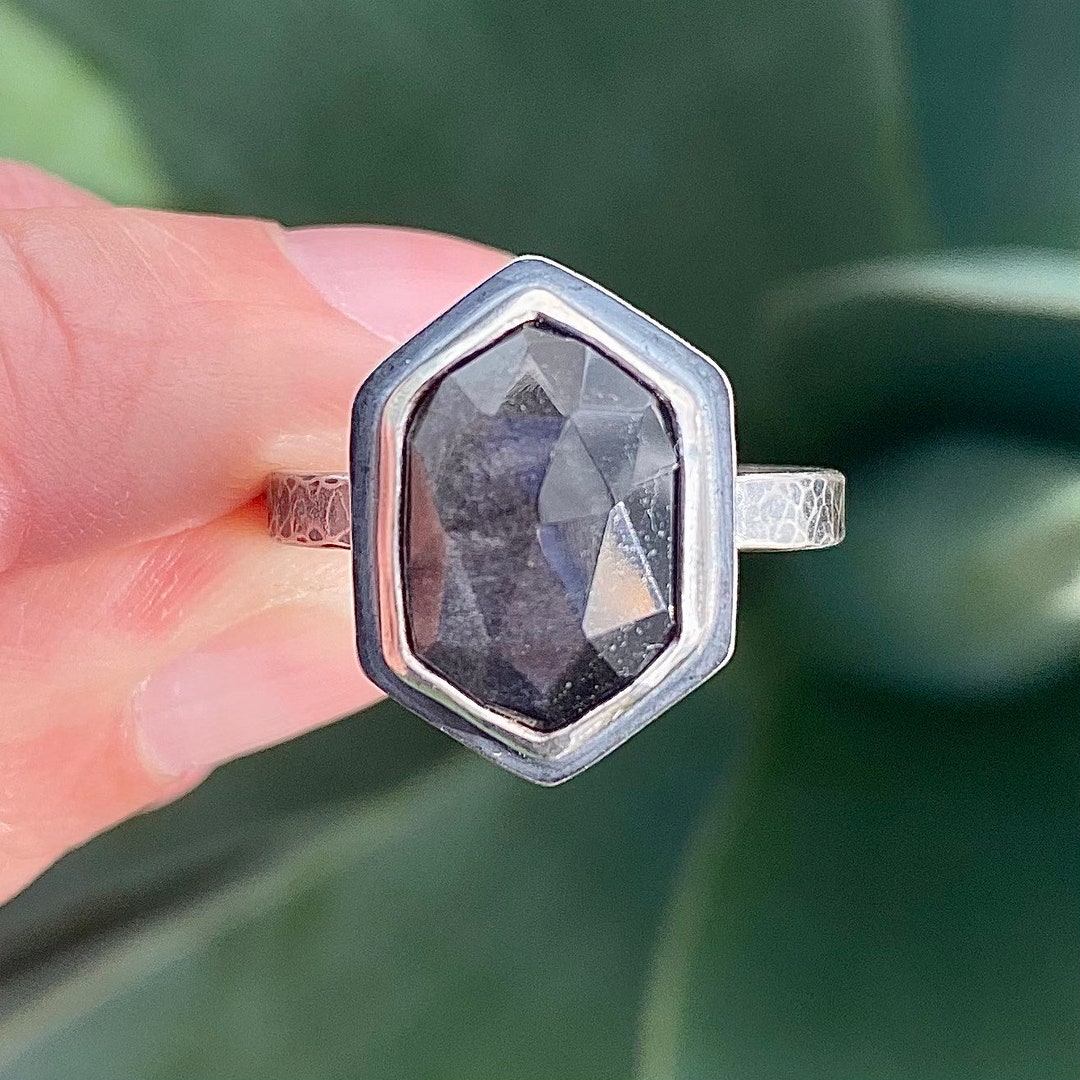 Sterling Silver Golden Sheen Obsidian Ring, Rose Cut Golden Sheen