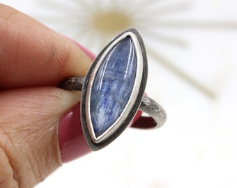 Sterling Silver Kyanite Ring, Marquise Kyanite Ring, Rustic Ring, Gemstone Ring, Oxidized Silver Ring, Size 7.5 Ring