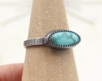 Sterling Silver Campitos Turquoise Ring, Stamped Ring, December Birthstone, Gift for Her, Size 8 1/2 or 8.5 Ring