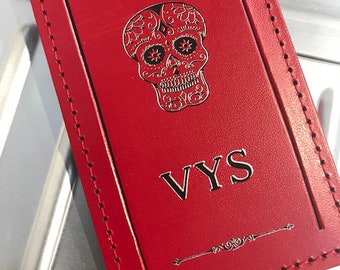 Travel Day Of The Dead Sugar Skull Leather Luggage Tags with Black Strap Set of 1 Travel Day Of The Dead Sugar Skull Leather Luggage Tags with Black Strap Set of 1