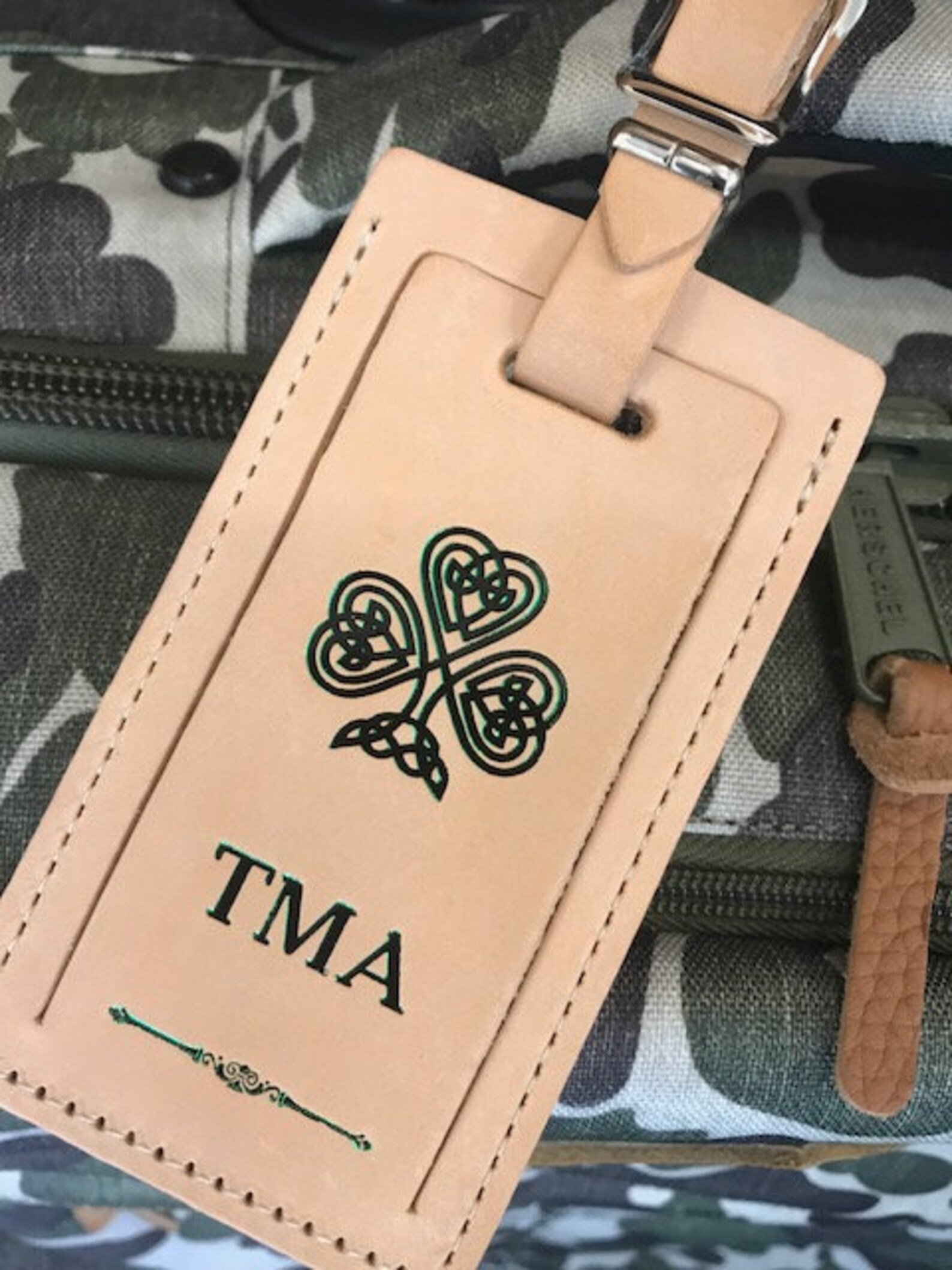Leather luggage tag. Celtic luggage tag. Travel tag leather. Etsy