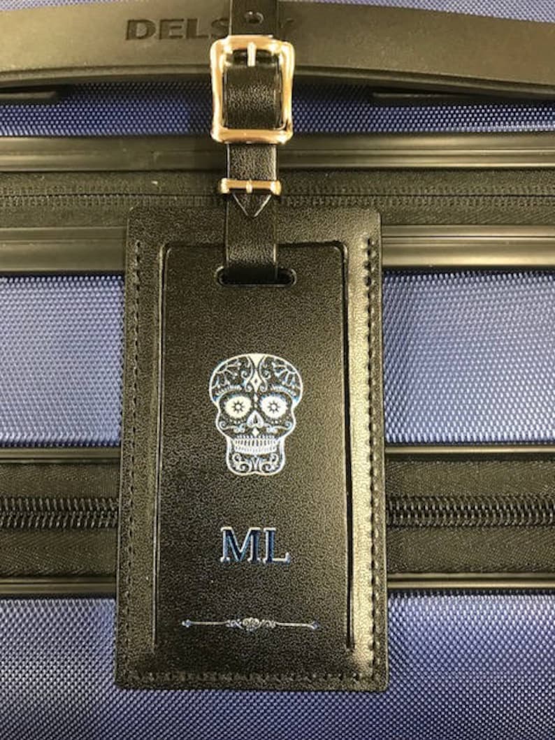 Sugar Skull Tag Skull Luggage Tag Leather Luggage Tag Etsy