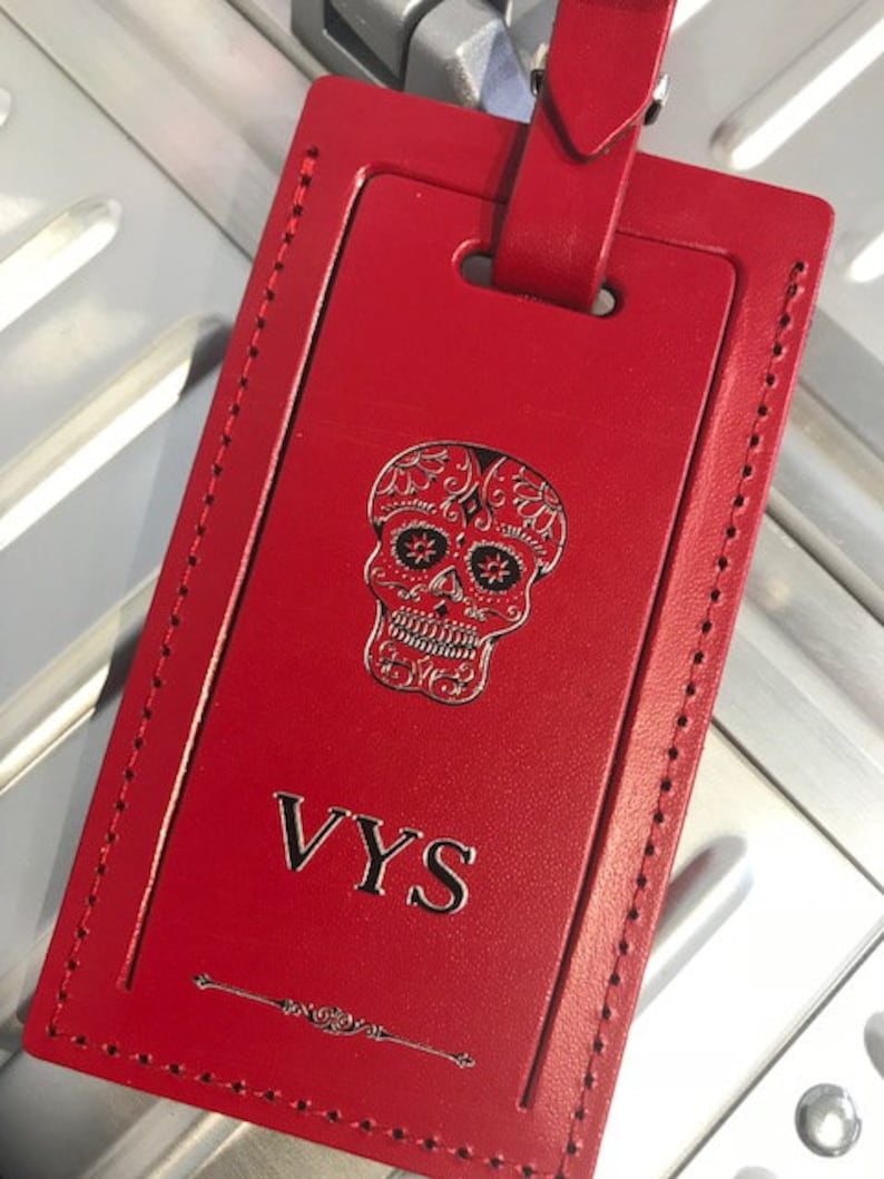 Skull luggage tag Luggage tag skull Personalized bag tag. Luggage tag leather Leather luggage tag Luggage tag Sugar skull luggage tag