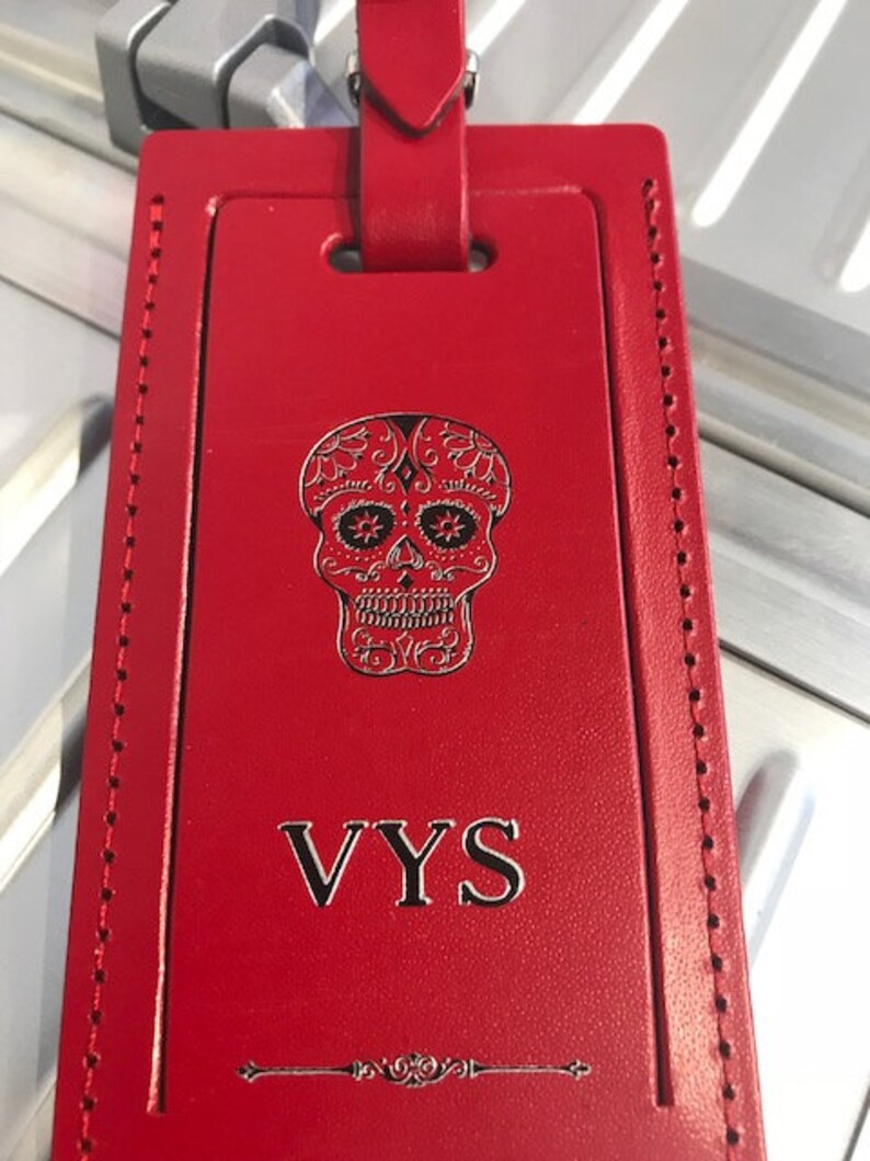Skull luggage tag Luggage tag skull Personalized bag tag. Luggage tag leather Leather luggage tag Luggage tag Sugar skull luggage tag