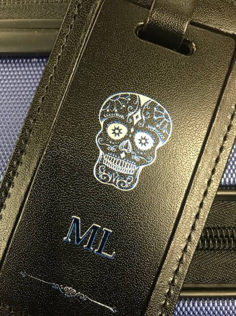Sugar Skull Tag Skull Luggage Tag Leather Luggage Tag Etsy