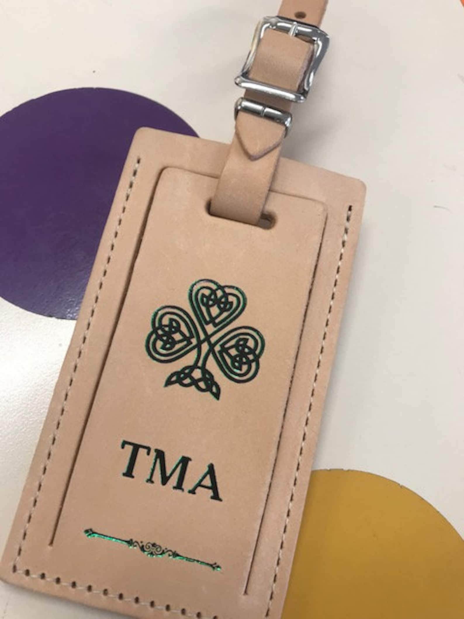 Leather luggage tag. Celtic luggage tag. Travel tag leather. Etsy