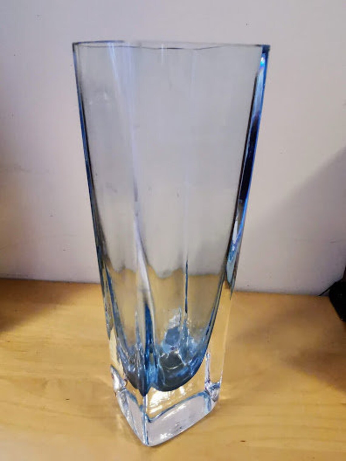 Vintage Heavy Flat Rectangular Blue and Clear Glass Vase Hand Blown Etsy