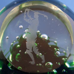 Paperweight Glass Golfer Design Green & Clear Etched Golfer with Bubbles 4 inch