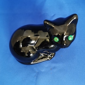 Cat Black Ceramic Black Cat with Green Eyes Vintage Retro