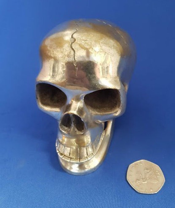 Old Chinese Brass Crafted Human Skull Skeleton human head Statue Sculpture