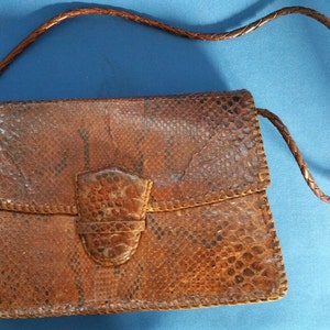 Handbag Real Snakeskin Satchel Style - Soft Leather Interior Antique