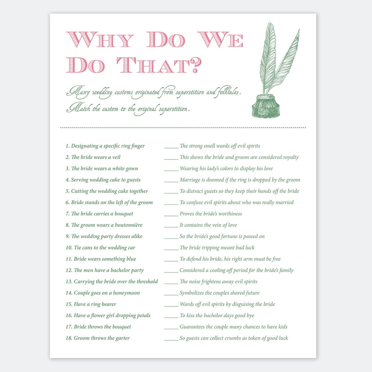 High Tea Why Do We Do That Bridal Shower Game Trivia Etsy