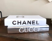 2 Book Fashion Designer Inspired Decorative Book Set, Silver White Fashion Books, Silver Foil Metallic, Designer Decor, Coffee Table Books