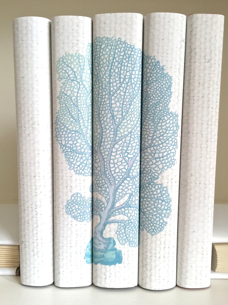 Aqua White Coral Decorative Books Beach Decor Books Coral Etsy