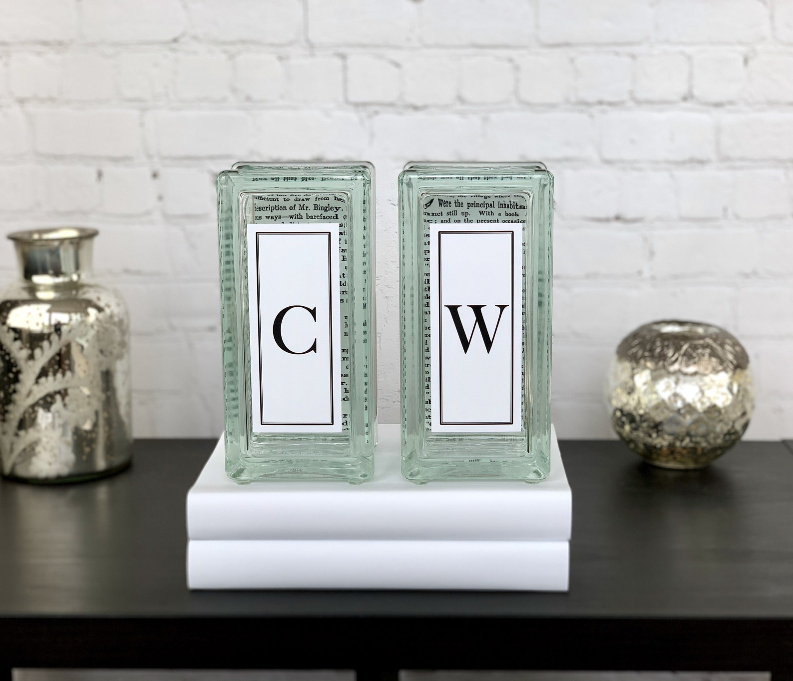 Custom Designer Bookends Glass Bookends Book ends Monogram Etsy