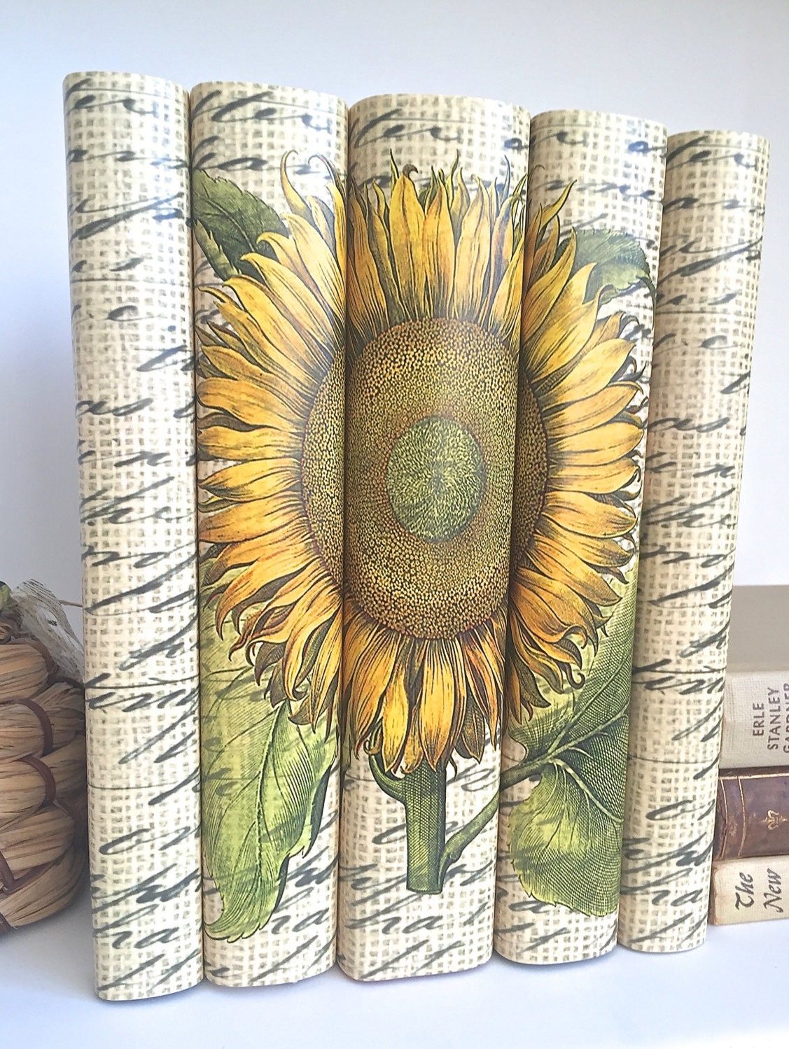 Sunflower Decorative Books Yellow Custom Cover Books Etsy