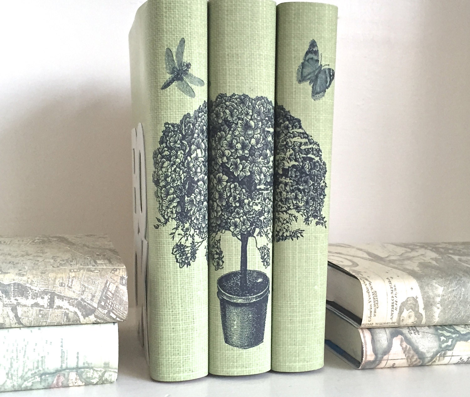 Green Decorative Books with Botanical Tree Image Custom Book Etsy