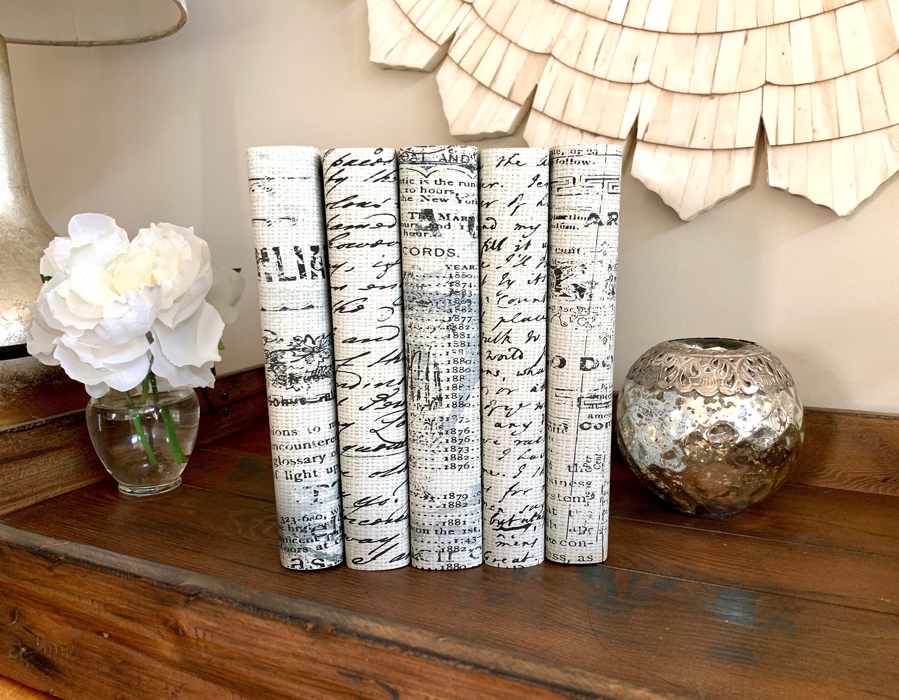 French Script Covered Decorative Books / Beige Neutral Books / Etsy