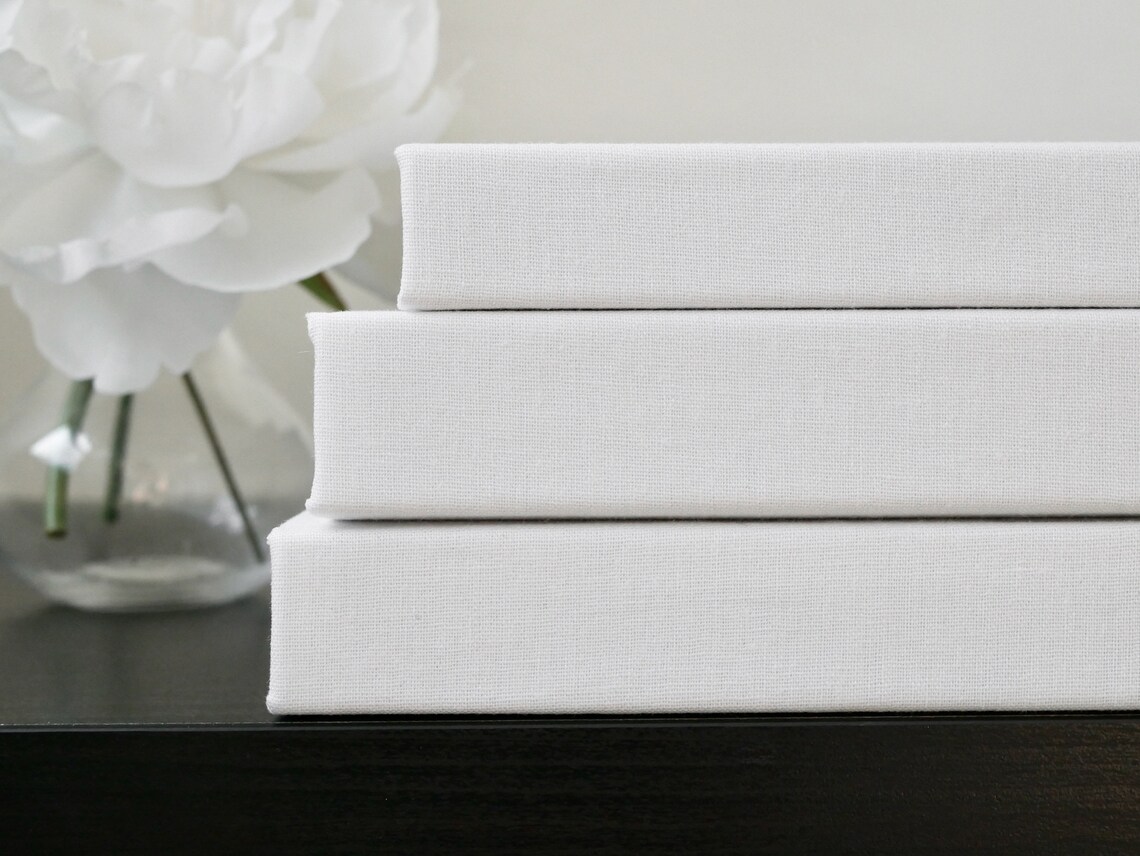 White Linen Covered Coffee Table Books Large Book Stack Etsy