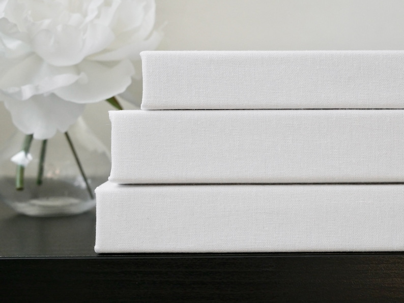 White Linen Covered Coffee Table Books Large Book Stack Etsy