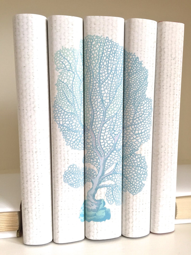 Aqua White Coral Decorative Books Beach Decor Books Coral Etsy