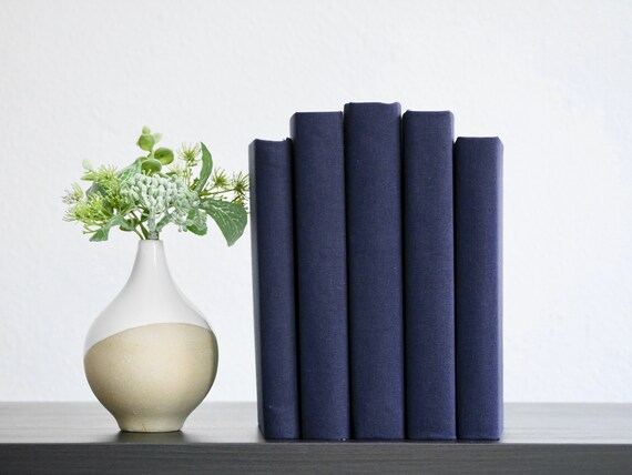 Navy Blue Books Linen Fabric Covered Decorative For Navy Blue Books Linen Fabric Covered, Navy Coffee Table Book