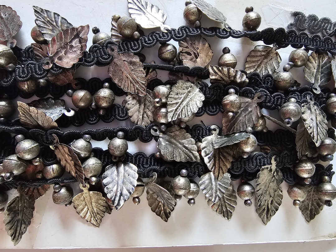Vintage Fringe Trim Metal Leaves Silver Balls Embellished Etsy